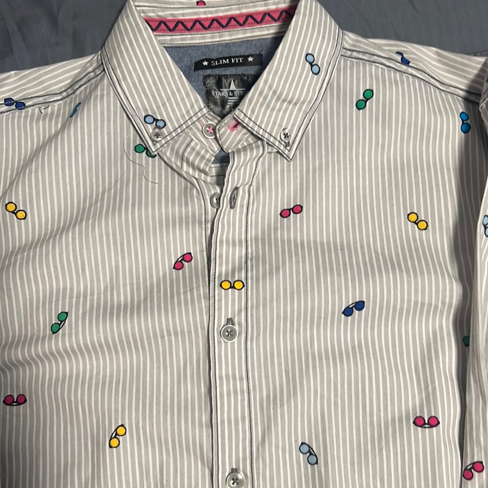 Stars & Striped  S Slimfit Mens  Stripes Shirt w/glasses print New!